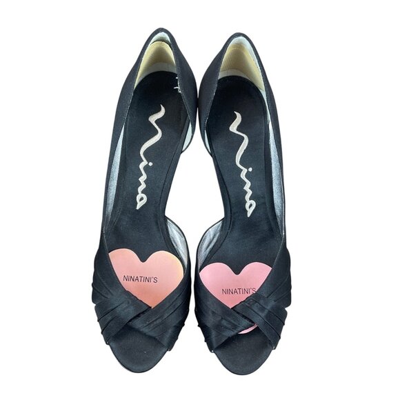 Nina New York Black Culver Peep-Toe Kitten Slip-On Heel Sz- 9M - Picture 6 of 9